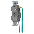 Hubbell Wiring Device-Kellems Straight Blade Devices, Receptacles, Duplex, Commercial Grade, 2-Pole 3-Wire Grounding, 20A 125V, 5-20R, Pre-Wired 8" Stranded Leads CR20GRYTRP2